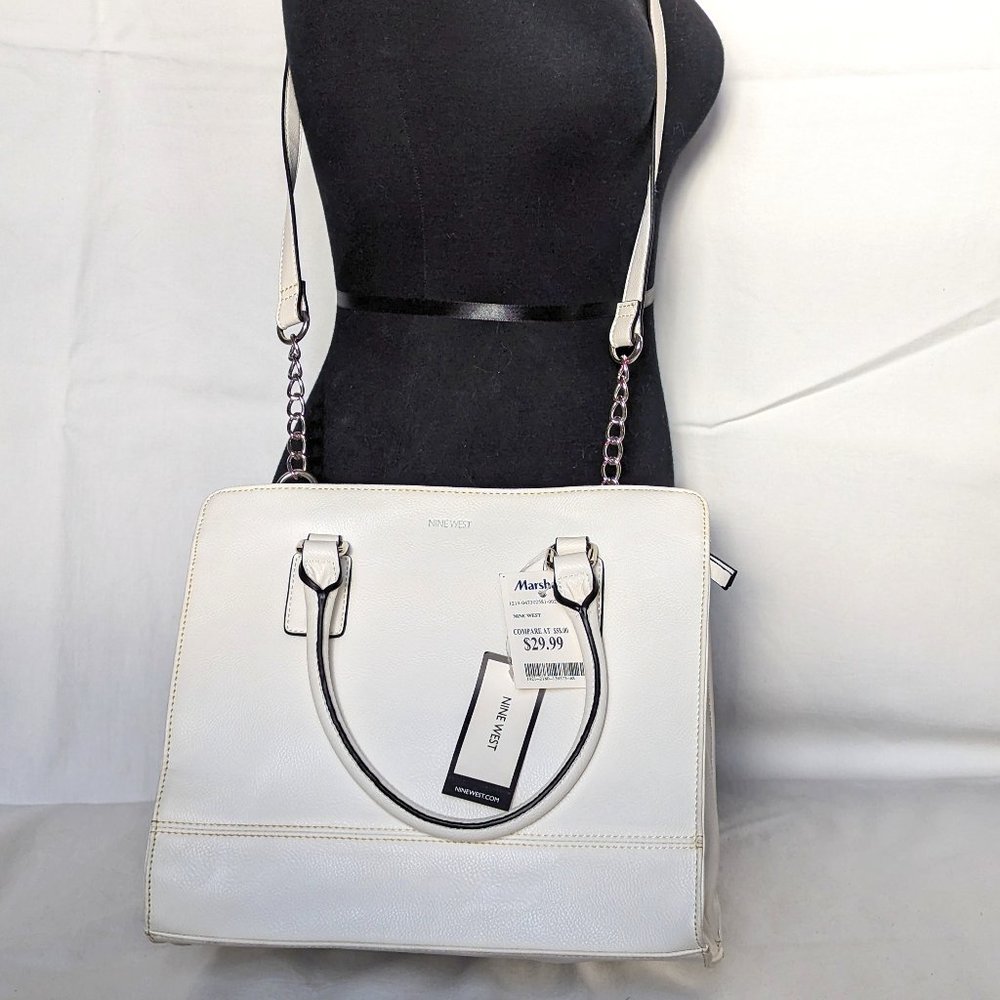 Nine West Faux Leather White Partial Silver Metal Body Stray W/Tags Never Used